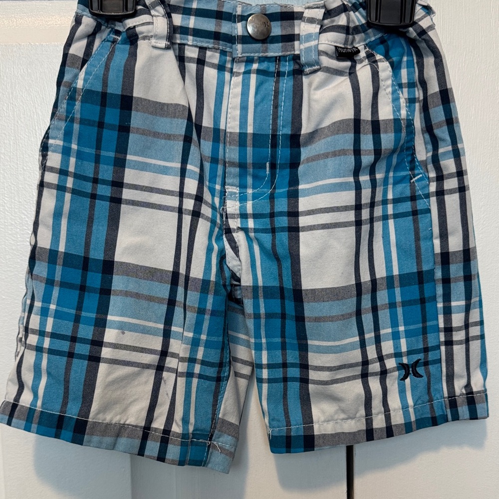Hurley Kids Blue and White Plaid Shorts